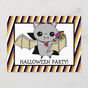 Halloween-Party Einladung mit Bat Holding Candy Postkarte