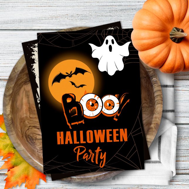 Halloween-Party Einladung mit Ghost Boo und Moon (Von Creator hochgeladen)