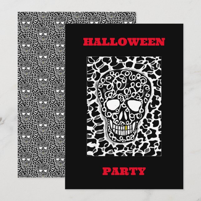 Halloween-Party Einladung mit Skull-Image (Vorne/Hinten)
