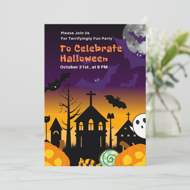 Halloween-Party-Einladung oder schrecklich lustige Einladung (Stehend Vorderseite)