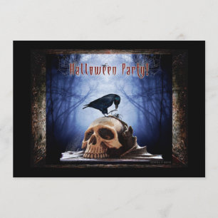 Halloween-Party-Einladung - Raven on Skull Einladung