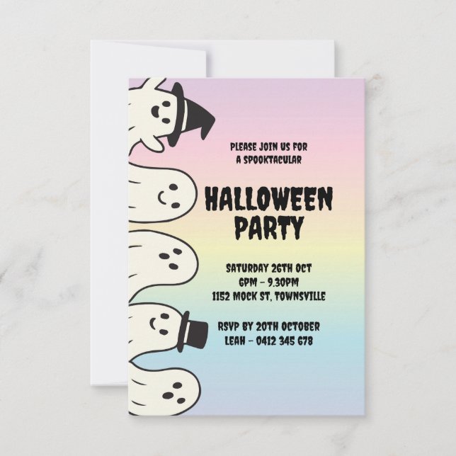 Halloween-Party Einladung Regenbogenpastel Geist (Vorderseite)