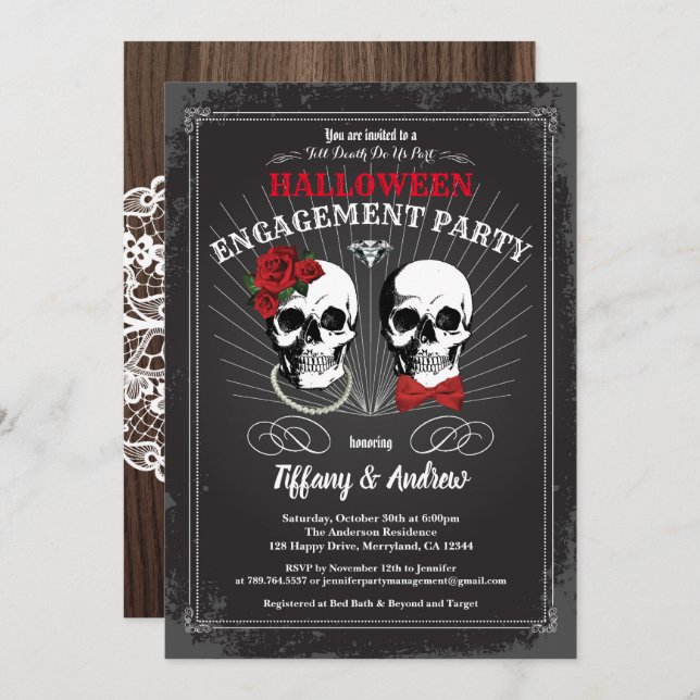 Halloween-Party-Einladung. Schwarz Einladung (Vorne/Hinten)