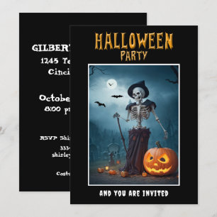 Halloween-Party Einladung Skeleton und Pumpkins
