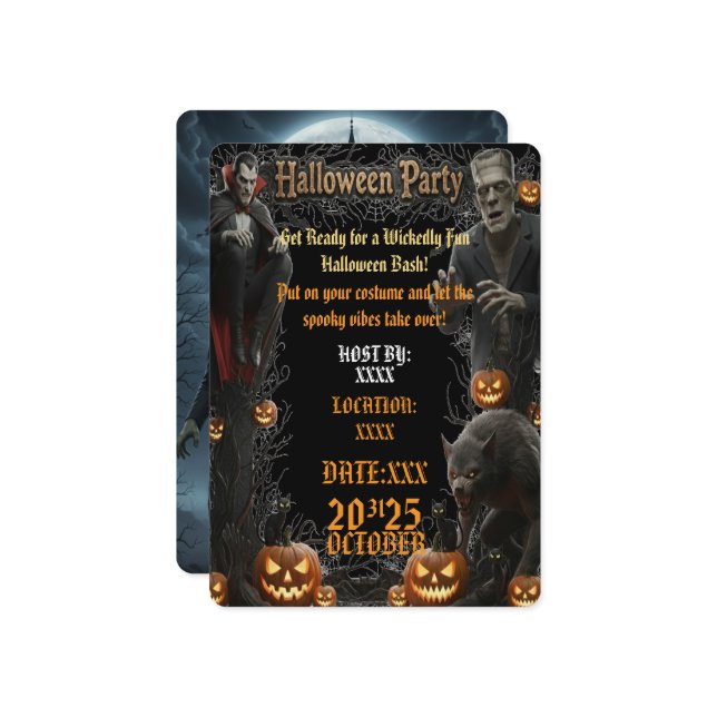 Halloween-Party Einladung Spooky Monster Rahmen (Vorderseite/Rückseite Beispiel)