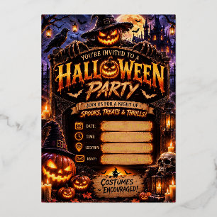 🎃 Halloween-Party-Einladung zum Bearbeiten Grus Folieneinladung
