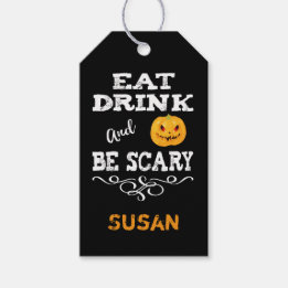 Halloween-Party Essen Trinken & Sei Gruselig Kürbi Geschenkanhänger