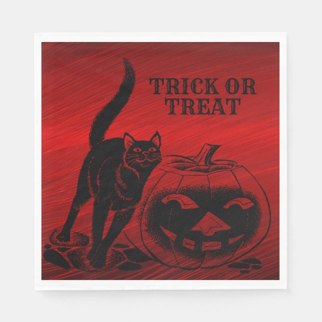 Halloween-Party Evil Black Cat Pumpkin Red Beängst Serviette (Vorderseite)