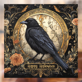 Halloween-Party Evil Black Crow Orange Blume Fensteraufkleber