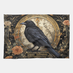 Halloween-Party Evil Black Crow Orange Blume Geschirrtuch
