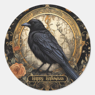 Halloween-Party Evil Black Crow Orange Blume Runder Aufkleber