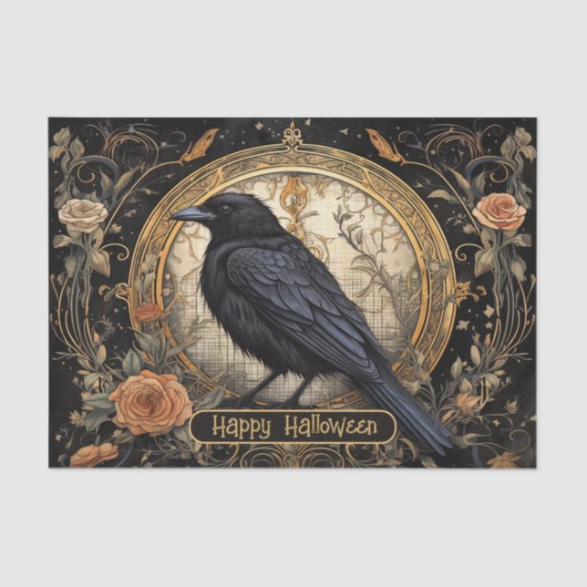 Halloween-Party Evil Black Crow Orange Blume Seidenpapier (Vorderseite)