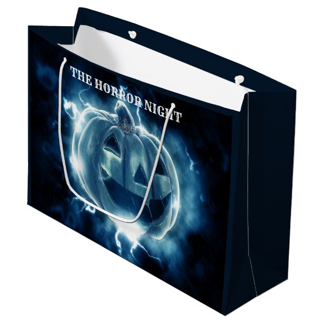Halloween-Party Evil Blue Pumpkin Horror Beängstig Große Geschenktüte (Vorderseite Schrägansicht)