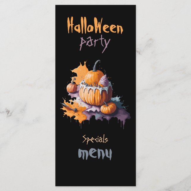Halloween-Party Flat Menu schwarzer Hintergrund Menükarte (Vorderseite)