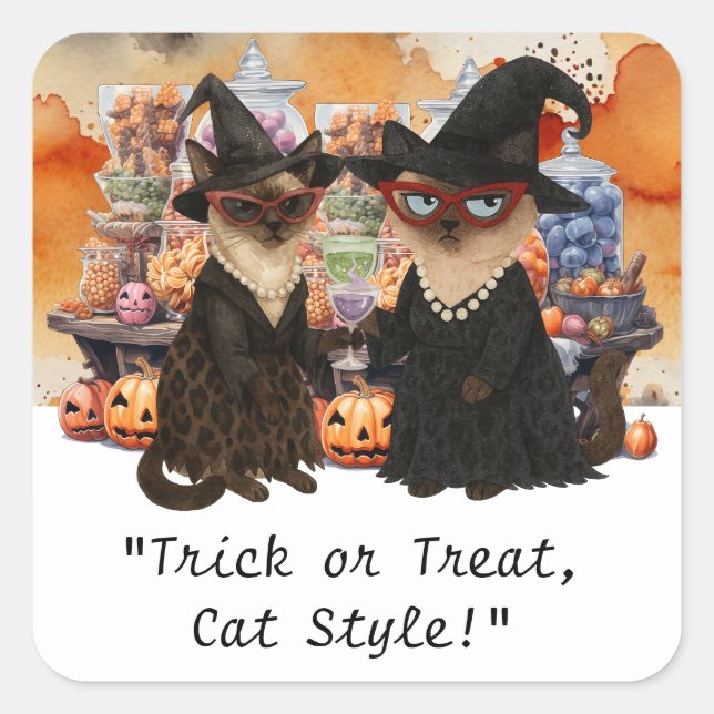 Halloween Party for Siamese Cat lovers Quadratischer Aufkleber (Vorderseite)