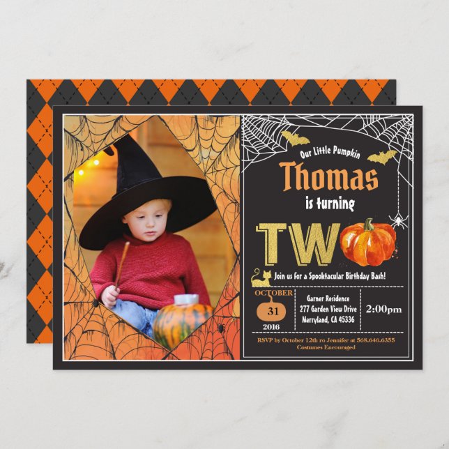 Halloween Party Foto Einladung (Vorne/Hinten)