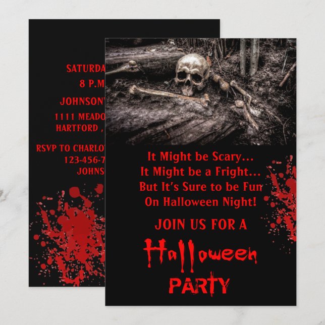 Halloween-Party für beängstigende Schädel und Knoc Einladung (Vorne/Hinten)