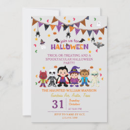 Halloween-Party für Kinder mit niedlicher Hexenkle Einladung