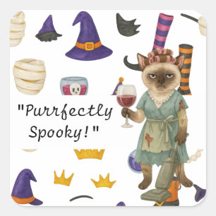Halloween-Party für Siamese-Katzenliebhaber Quadratischer Aufkleber