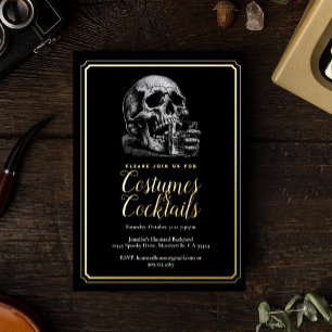 Halloween-Party für Vintage SchädelKostüme und Coc Folieneinladung