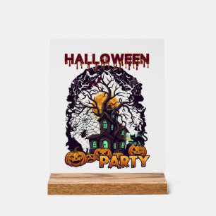 Halloween-Party Geisterhaus Baum Kürbisse Schwarz Acrylschild