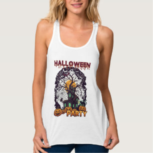 Halloween-Party Geisterhaus Baum Kürbisse Schwarz  Tank Top