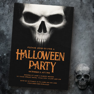 Halloween-Party-Ghost-Schädel schwarz Orange Einladung