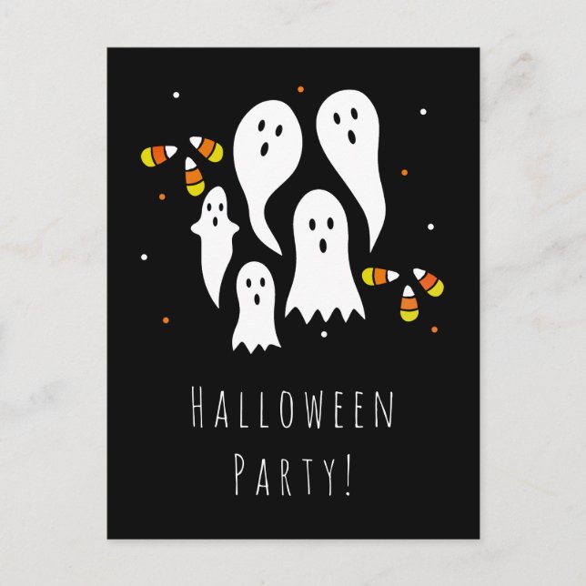 Halloween-Party Ghosts & Candy Mais Schwarzes Oran Einladungspostkarte (Vorderseite)
