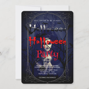 Halloween-Party Gothic-Hexe und Spukhaus Einladung