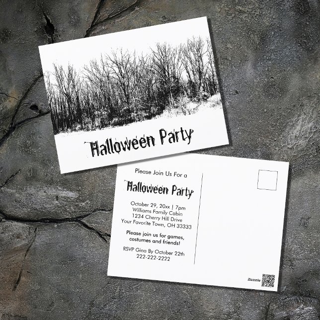 Halloween-Party Gothic Schwarz-weiße Einladung Postkarte (Von Creator hochgeladen)