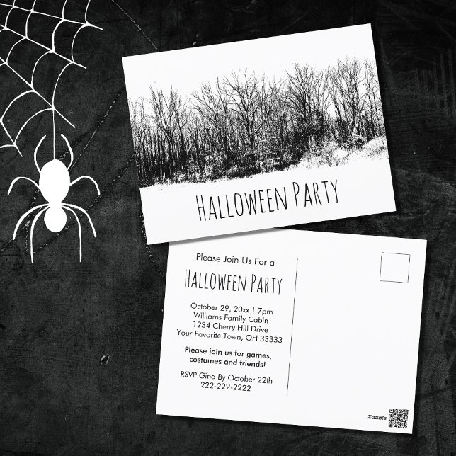 Halloween-Party Gothic Schwarz-weiße Einladung Postkarte (Von Creator hochgeladen)