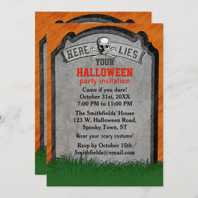 Halloween-Party| Grabstein Grabknochen Einladung (Vorne/Hinten)
