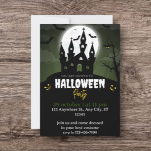 Halloween Party Green And Black Illustrative Dankeskarte