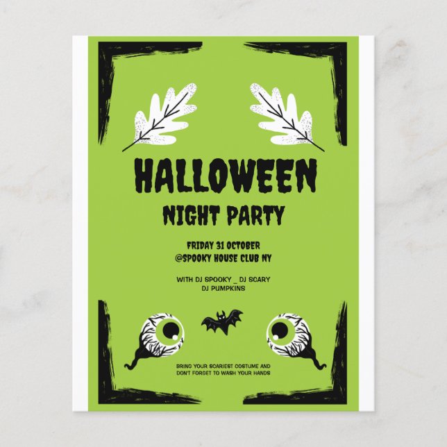 Halloween-Party, grün und schwarz, Halloween-Party Flyer (Vorne)