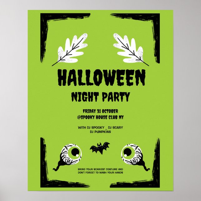 Halloween-Party, grün und schwarz, Halloween-Party Poster (Vorne)