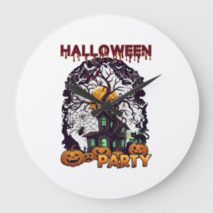 Halloween-Party Gruselhaus Baum Kürbisse Schwarz  Große Wanduhr