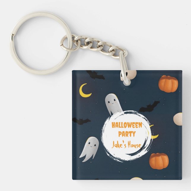 Halloween-Party Happy Spooky Dark Blue Schlüsselanhänger (Vorderseite)