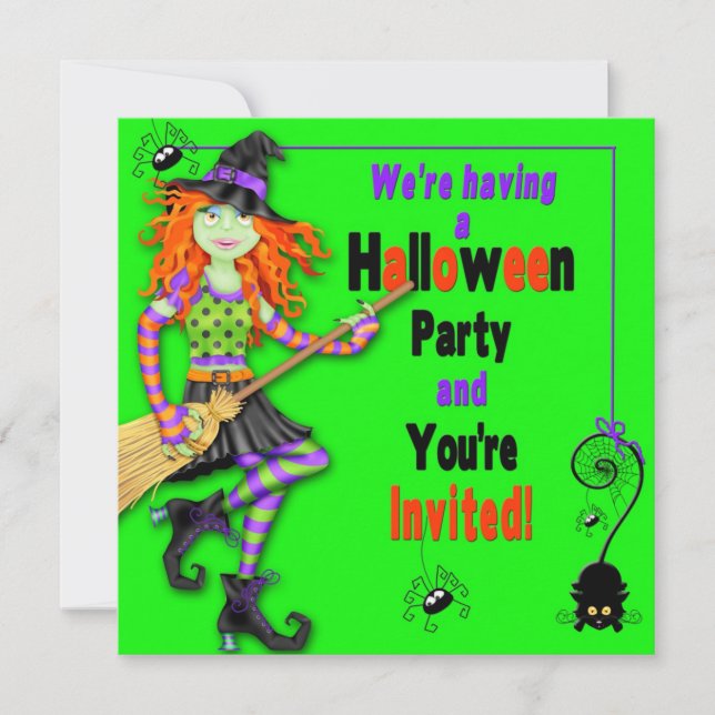 HALLOWEEN-PARTY INVITE - KINDER - WITCHES/SPIDERS EINLADUNG (Vorderseite)