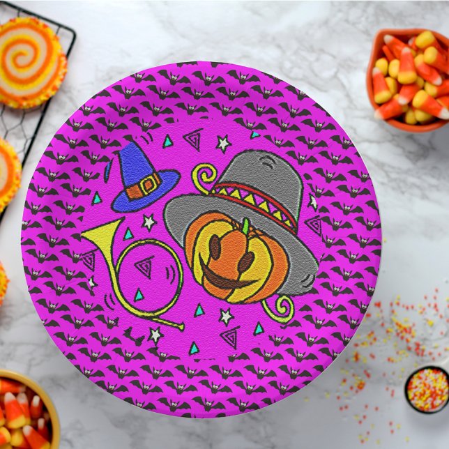 Halloween-Party Jack O'Lantern Buggys Lila Pappteller (Halloween Party Jack O'Lantern Bugle Bats Purple Paper Plates)