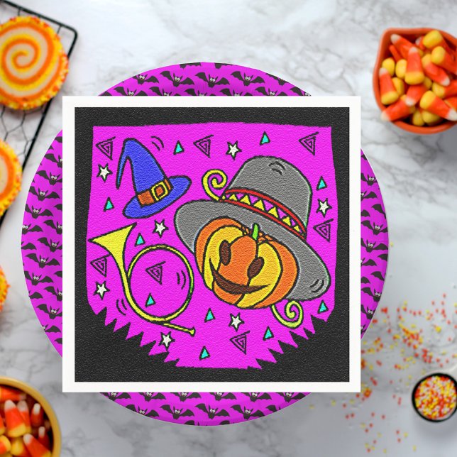 Halloween-Party Jack O'Lantern Bugle Lila Paper Serviette (Halloween Party Jack O'Lantern Bugle Bats Purple Paper Napkins)