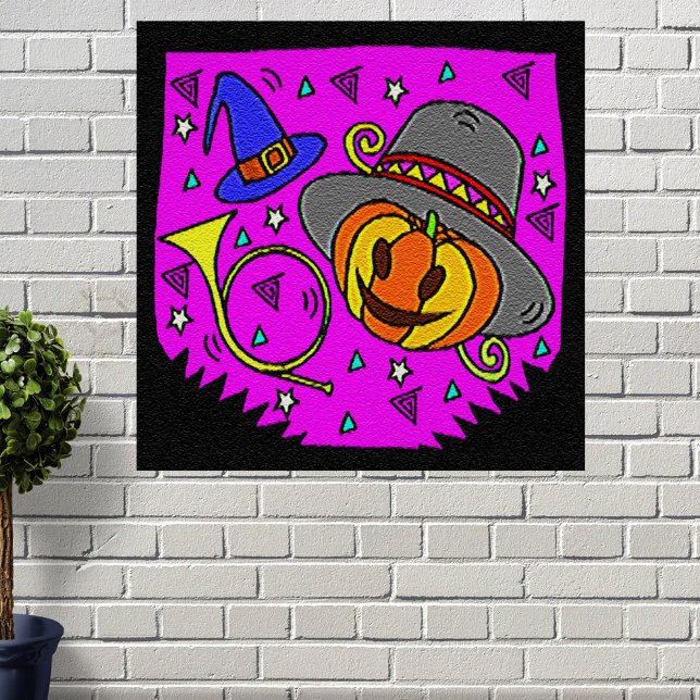 Halloween-Party Jack O'Lantern und Bugle Lila Poster (Halloween Party Jack O'Lantern Bugle Purple Poster)