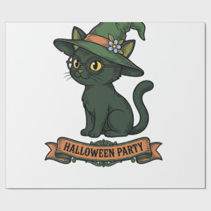 Halloween-Party-Katze Vintage-Vektor-Design_1 Geschenkpapier