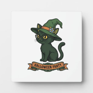 Halloween-Party-Katze Vintage-Vektordesign_1 Fotoplatte