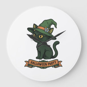 Halloween-Party-Katze Vintage-Vektordesign_1 Große Wanduhr