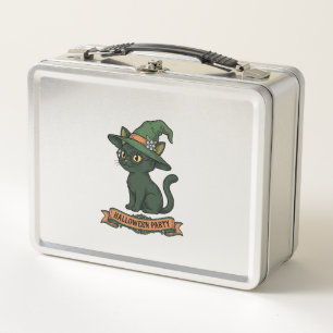 Halloween-Party-Katze Vintage-Vektordesign_1 Metall Brotdose