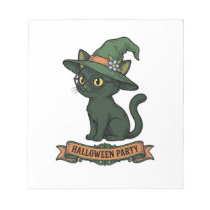 Halloween-Party-Katze Vintage-Vektordesign_1 Notizblock
