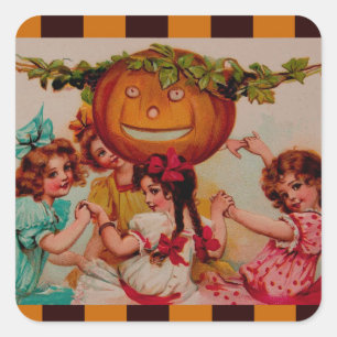 Halloween-Party Kürbis vintage Quadratischer Aufkleber