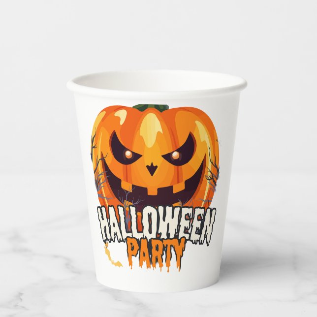 Halloween-Party – Kürbisgesicht-Design Pappbecher (Vorderseite)