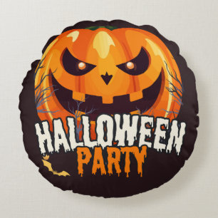 Halloween-Party – Kürbisgesicht-Design Rundes Kissen