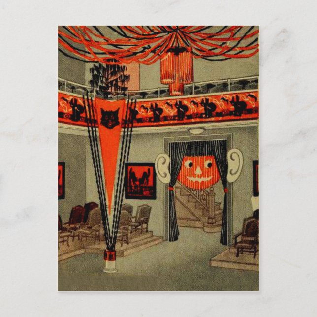 Halloween-Party Kürbislaterne Pumpkin Black Cat Postkarte (Vorderseite)